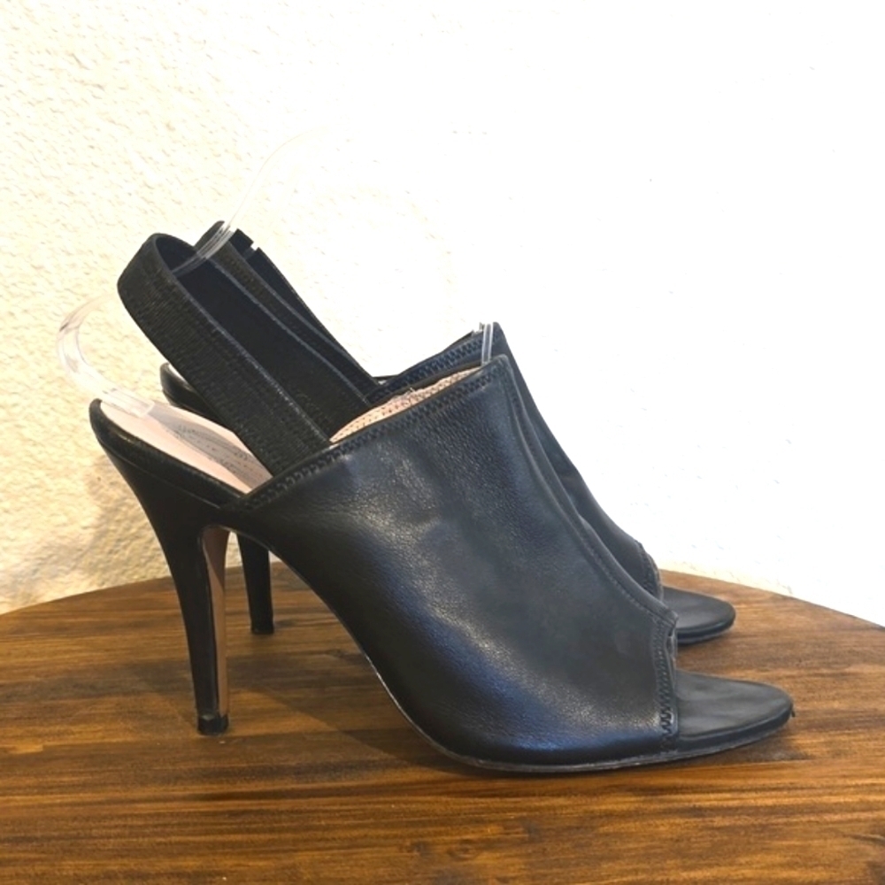 Elie Tahari |Womens Black Leather Slingback Peep Toe High Heels Dress Sz.40 [ 9]